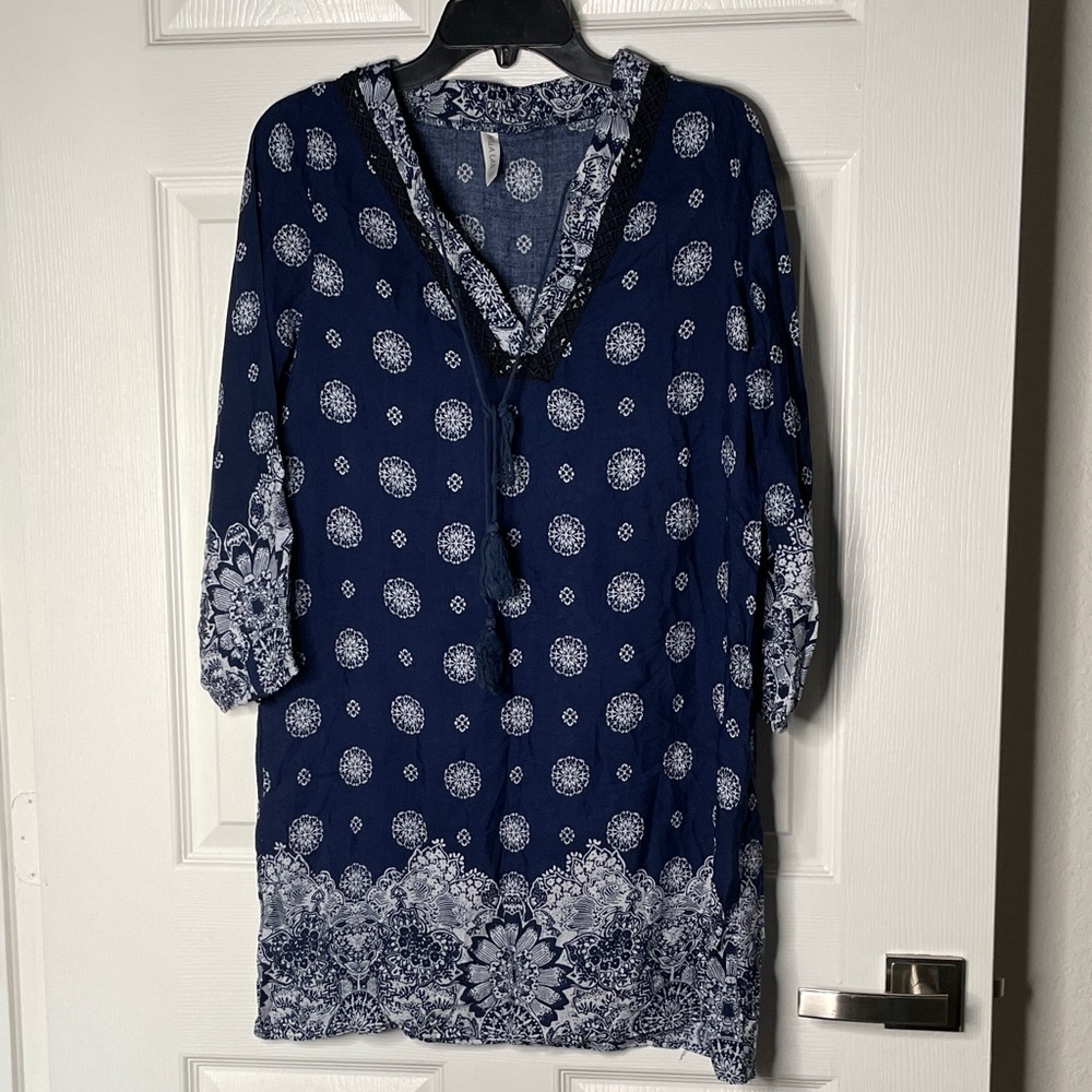 Hua Lan Floral Tie Front Long Sleeve Mini Dress